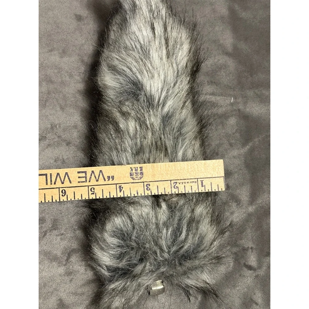 Grey Black Faux Fur Animal Tail Cosplay Costume Accessory with Clip 11 Inch